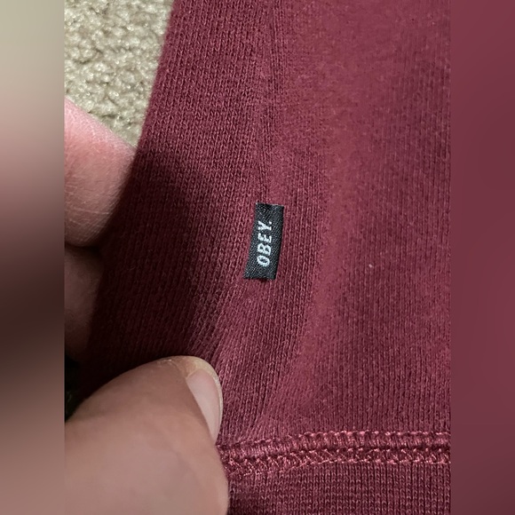GENTLY USED OBEY “SHADOW BLOCK LOGO” HOODIE IN MAROON RED SIZE LARGE NICE WARM!! - Picture 6 of 16